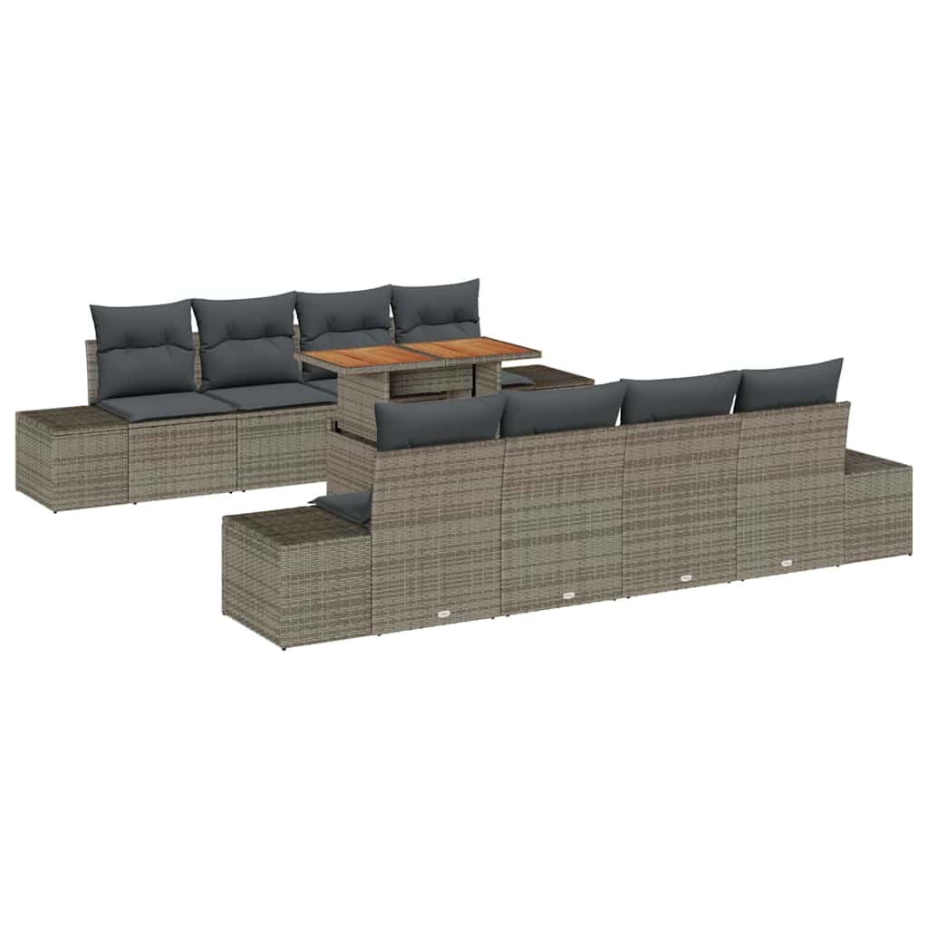 Garden Sofa Set with Storage 9 pcs Grey Poly rattan