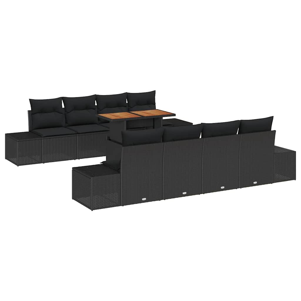 Garden Sofa Set with Storage 9 pcs Black Poly rattan