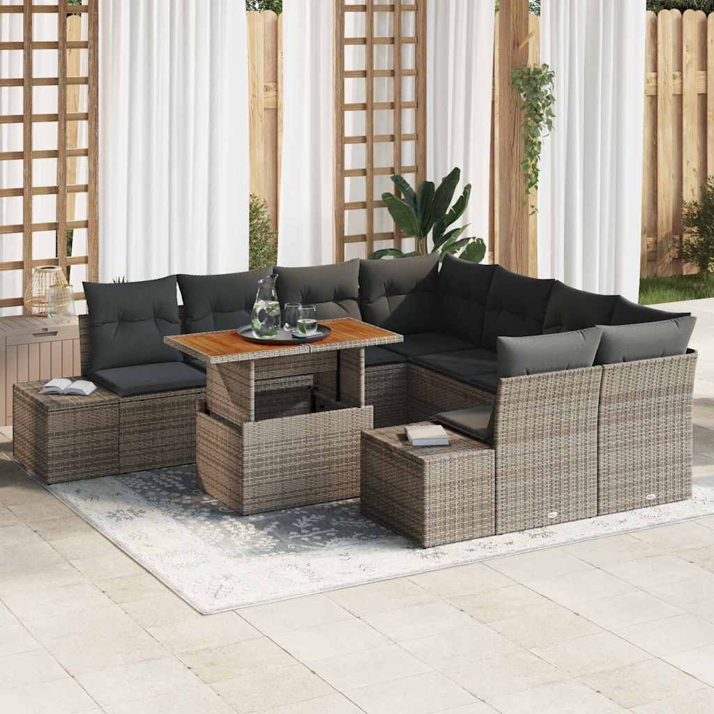 Garden Sofa Set with Storage 9 pcs Grey Poly rattan