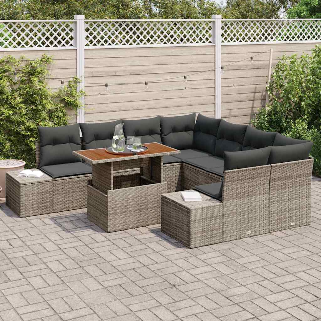 Garden Sofa Set with Storage 9 pcs Grey Poly rattan