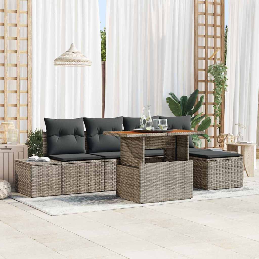 Garden Sofa Set with Storage 6 pcs Grey Poly rattan