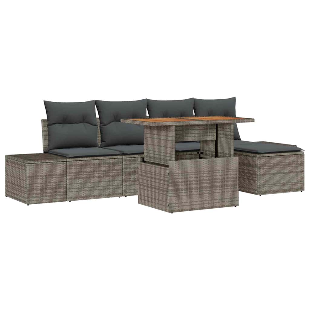 Garden Sofa Set with Storage 6 pcs Grey Poly rattan