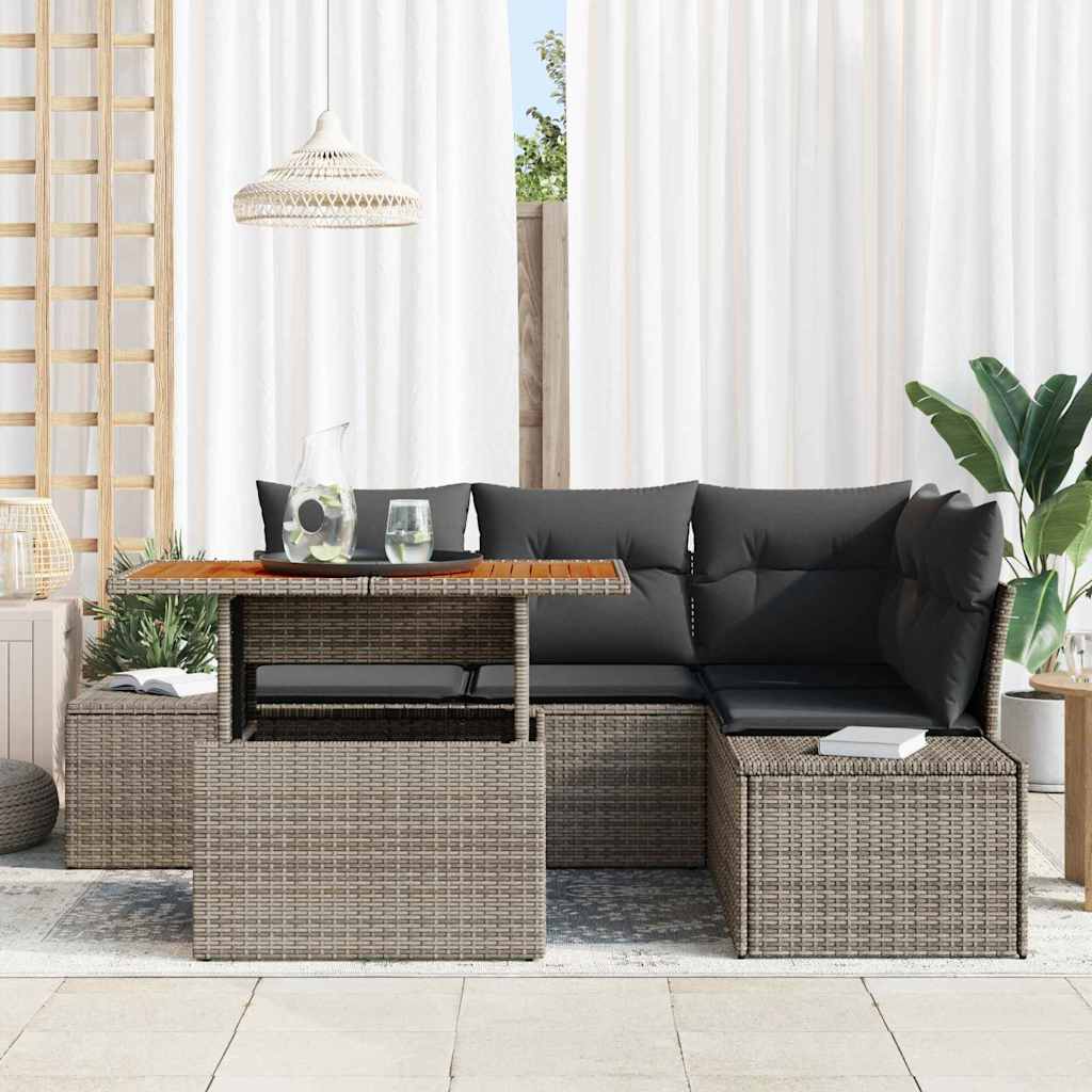 Garden Sofa Set with Storage 5 pcs Grey Poly rattan