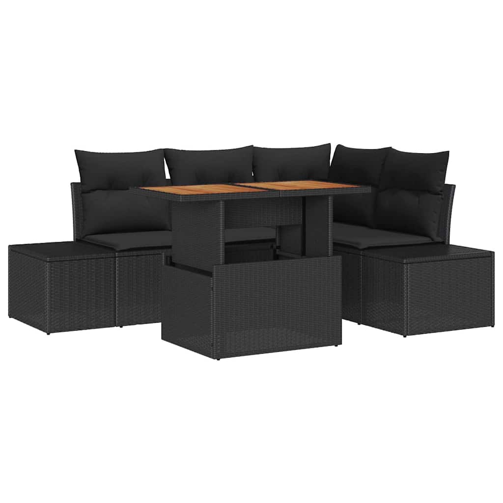 Garden Sofa Set with Storage 5 pcs Black Poly rattan