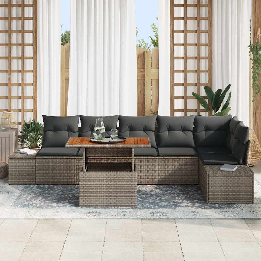 Garden Sofa Set with Storage 7 pcs Grey Poly rattan