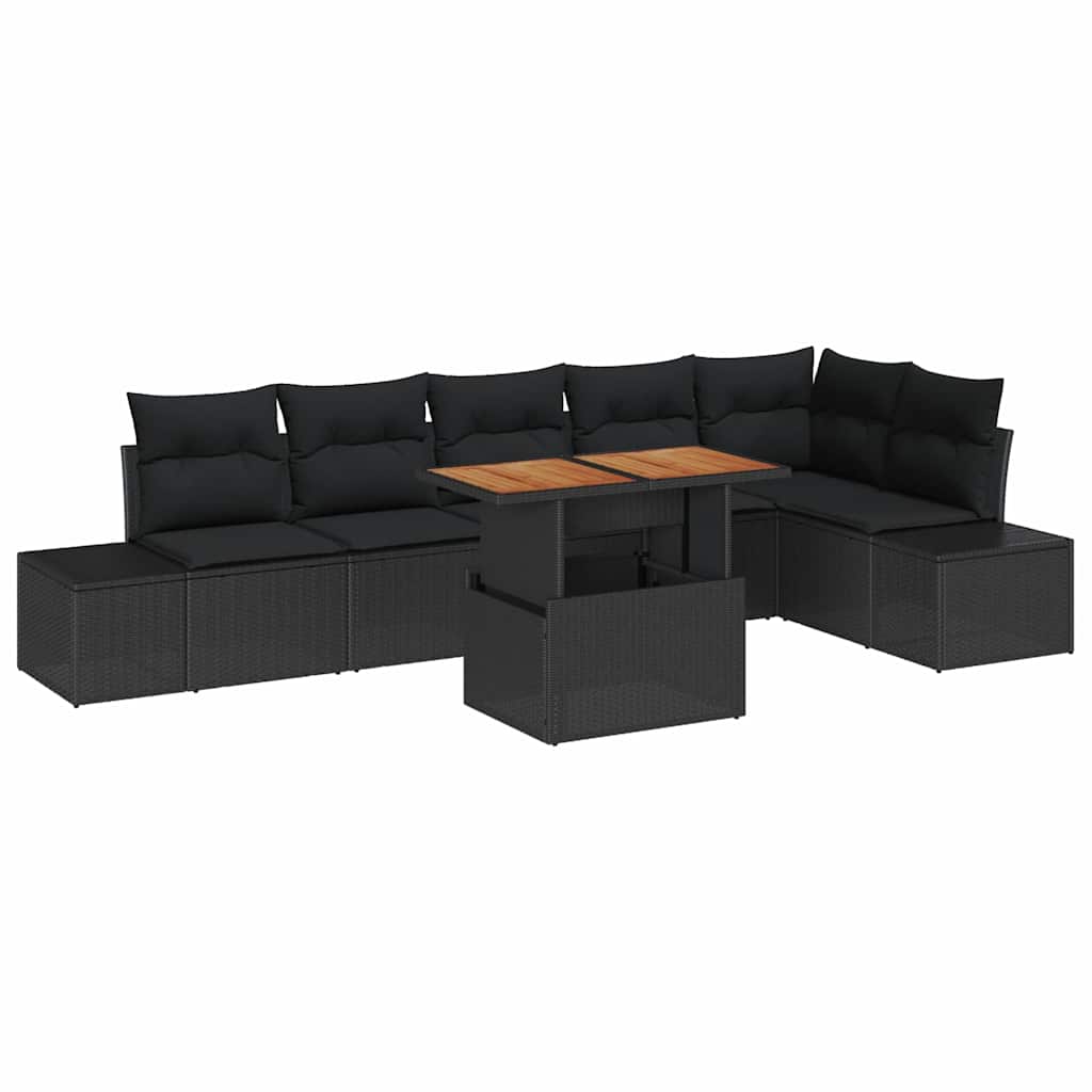 Garden Sofa Set with Storage 7 pcs Black Poly rattan