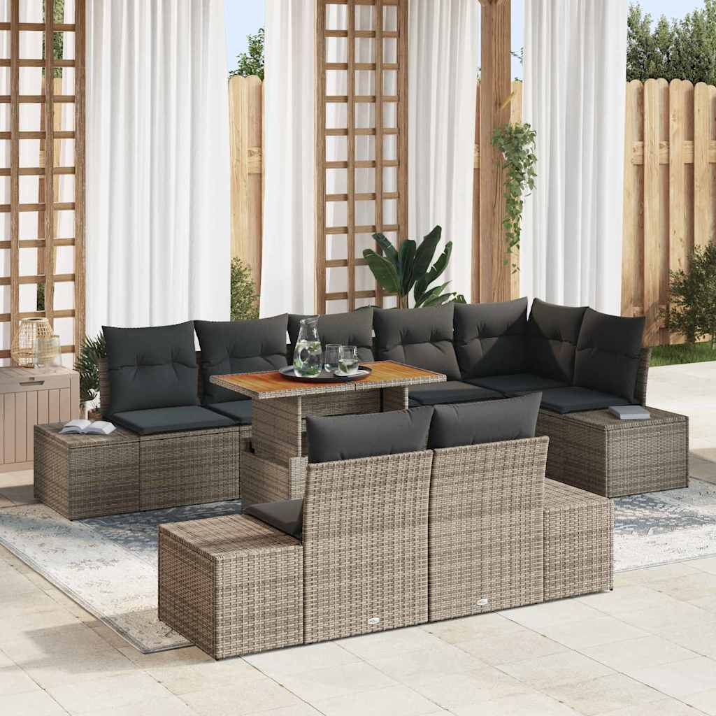 Garden Sofa Set with Storage 9 pcs Grey Poly rattan