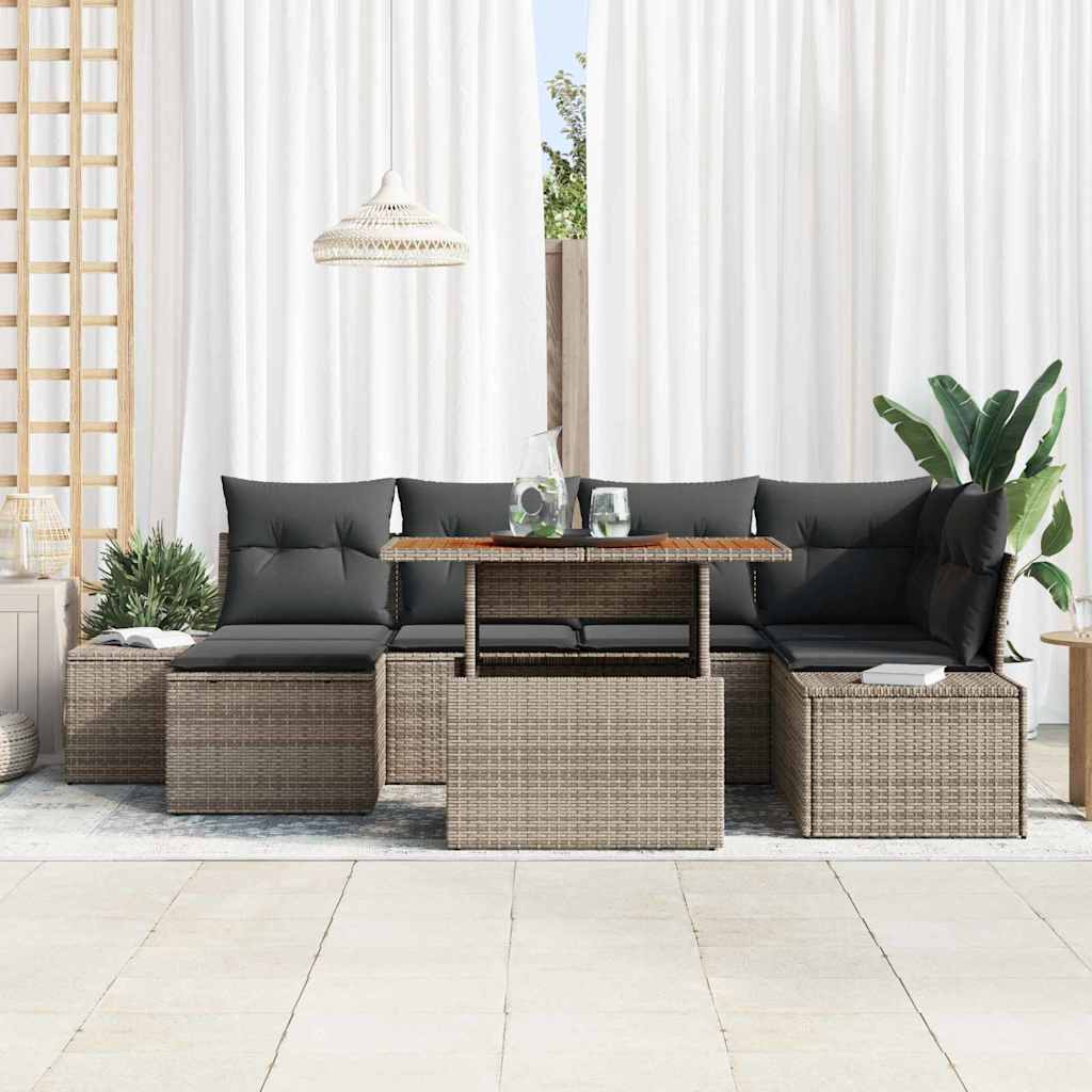 Garden Sofa Set with Storage 7 pcs Grey Poly rattan
