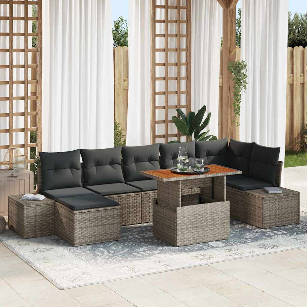 Garden Sofa Set with Storage 8 pcs Grey Poly rattan