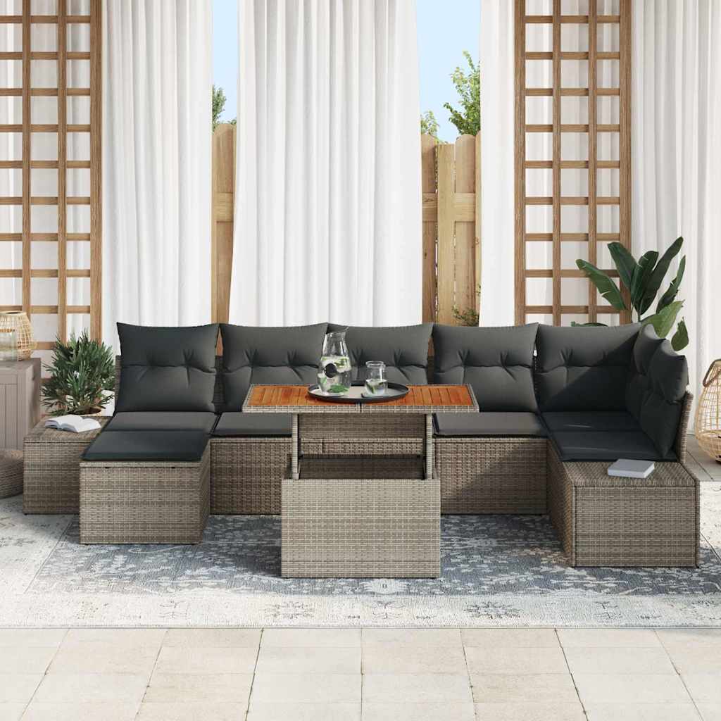 Garden Sofa Set with Storage 8 pcs Grey Poly rattan