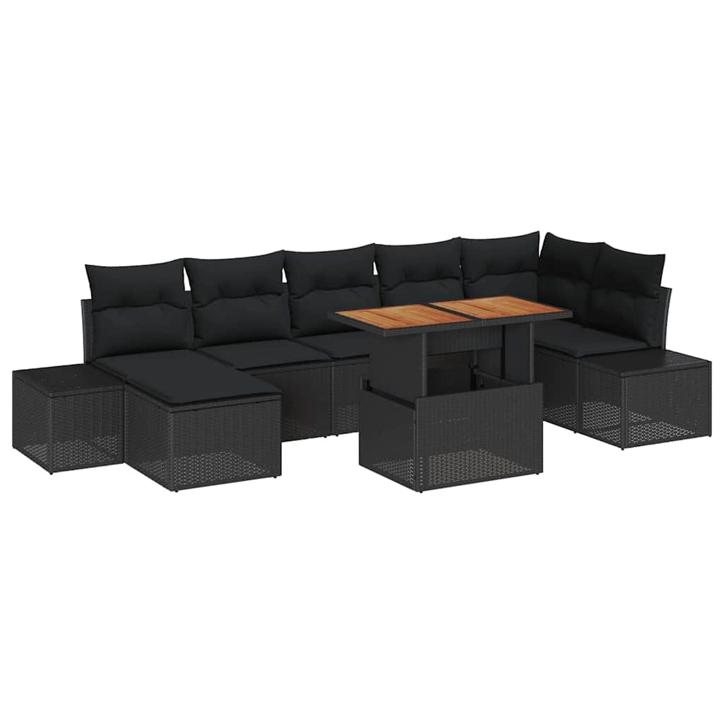 Garden Sofa Set with Storage 8 pcs Black Poly rattan