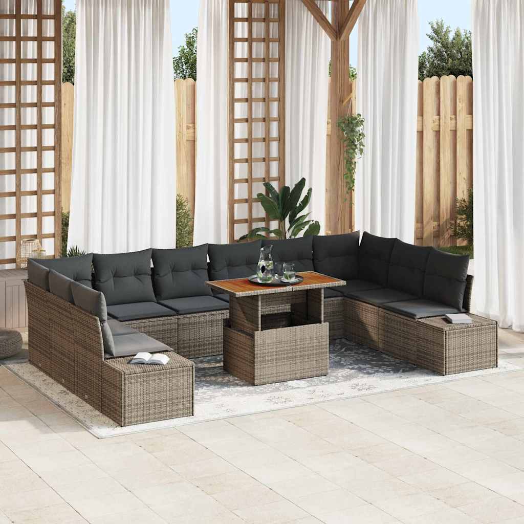 Garden Sofa Set with Storage 11 pcs Grey Poly rattan
