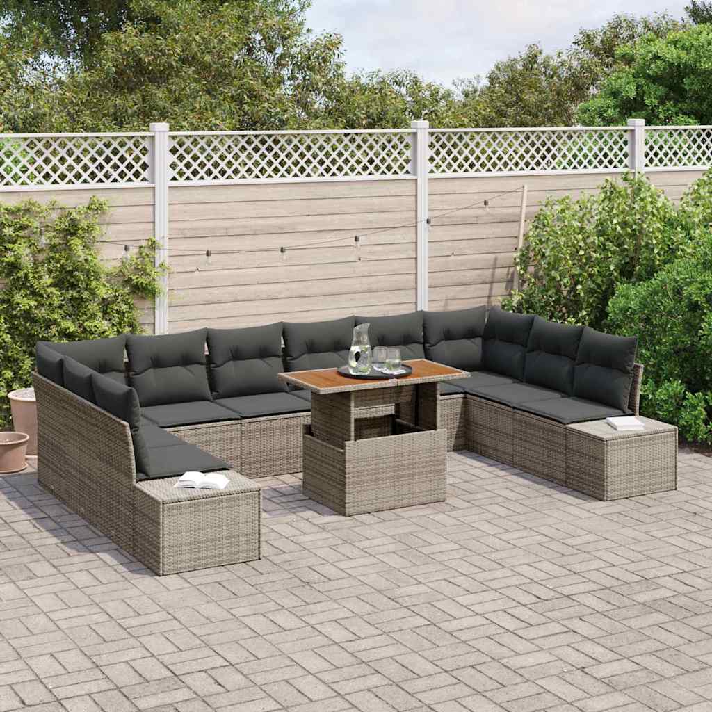 Garden Sofa Set with Storage 11 pcs Grey Poly rattan