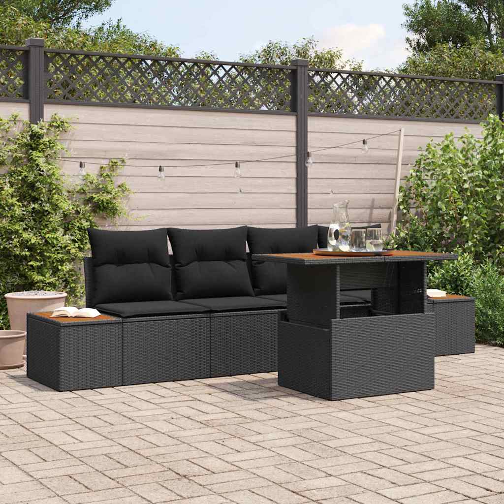 Garden Sofa Set with Storage 5 pcs Black Poly rattan