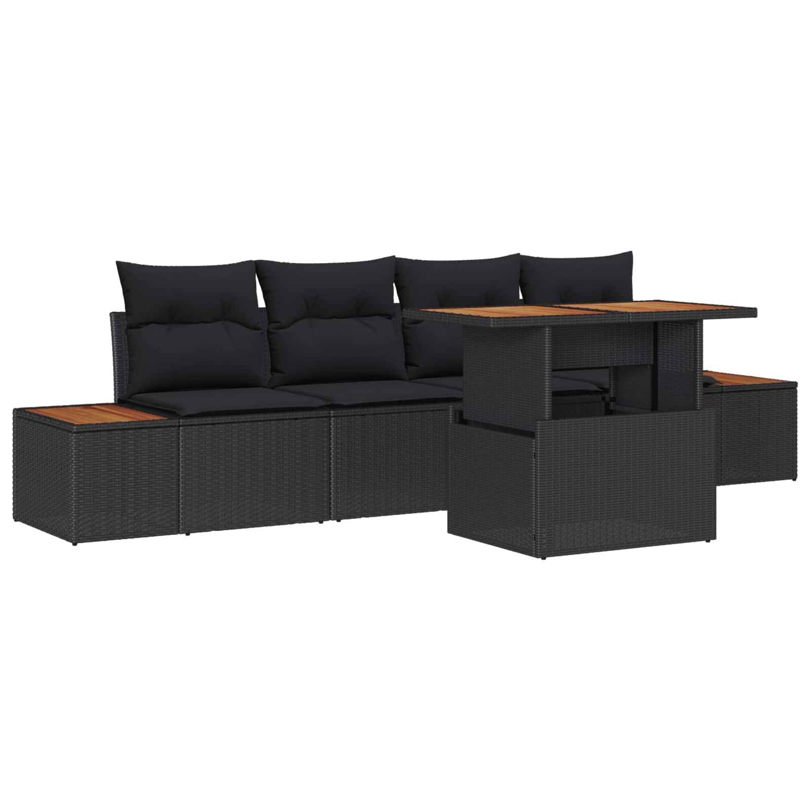 Garden Sofa Set with Storage 5 pcs Black Poly rattan