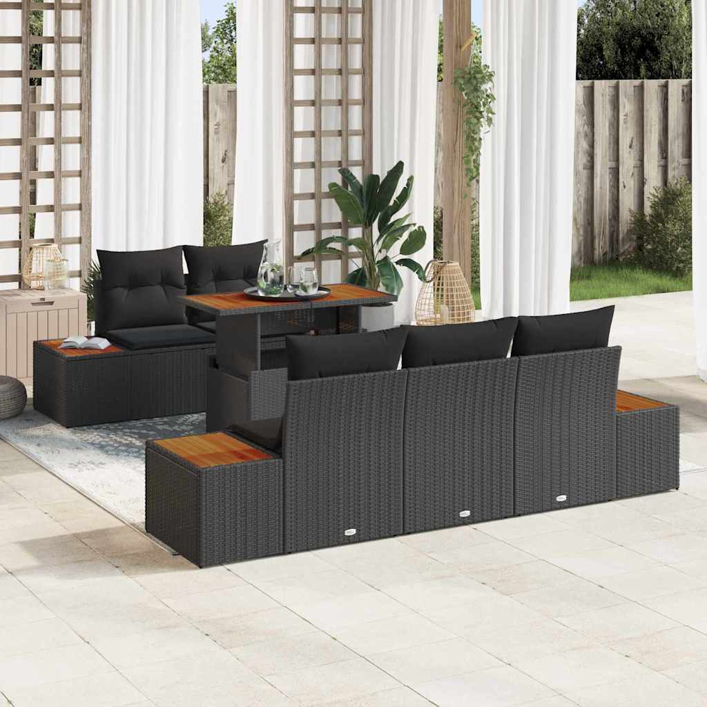 Garden Sofa Set with Storage 6 pcs Black Poly rattan