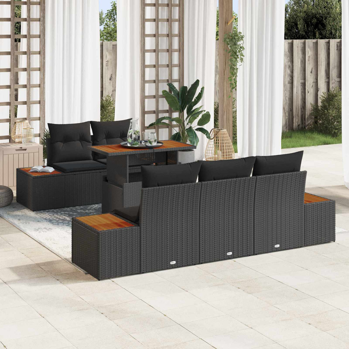 Garden Sofa Set with Storage 6 pcs Black Poly rattan