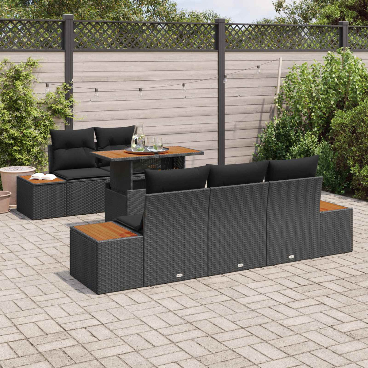 Garden Sofa Set with Storage 6 pcs Black Poly rattan