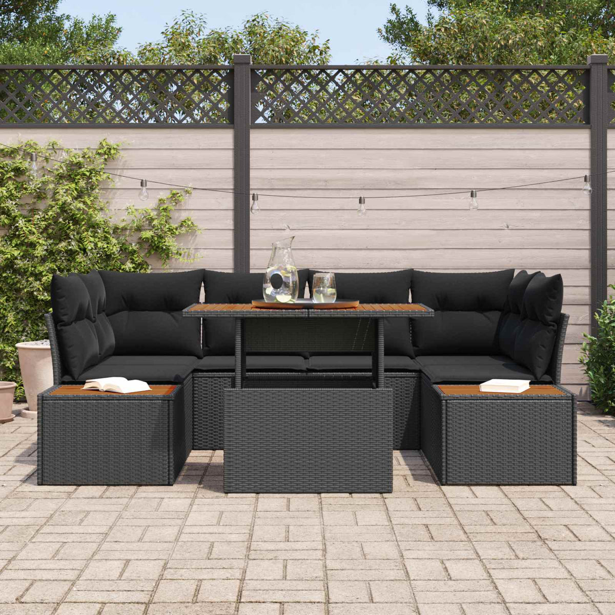 Garden Sofa Set with Storage 7 pcs Black Poly rattan