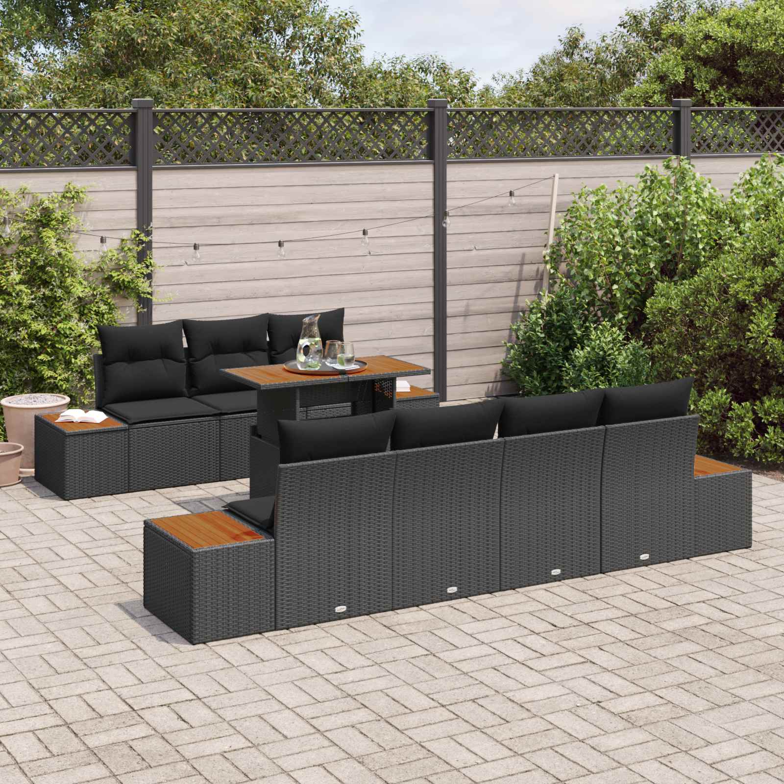 Garden Sofa Set with Storage 8 pcs Black Poly rattan