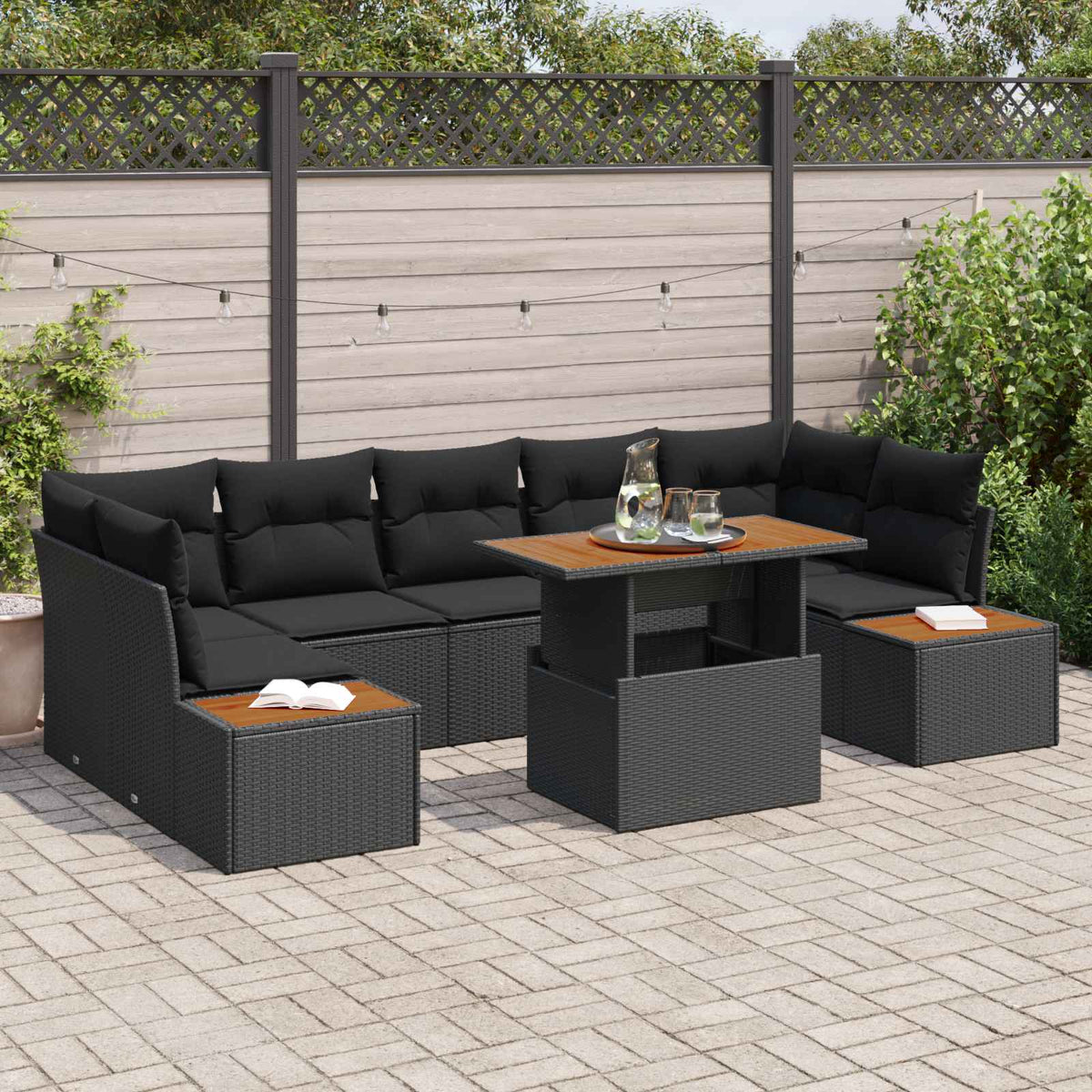 Garden Sofa Set with Storage 8 pcs Black Poly rattan