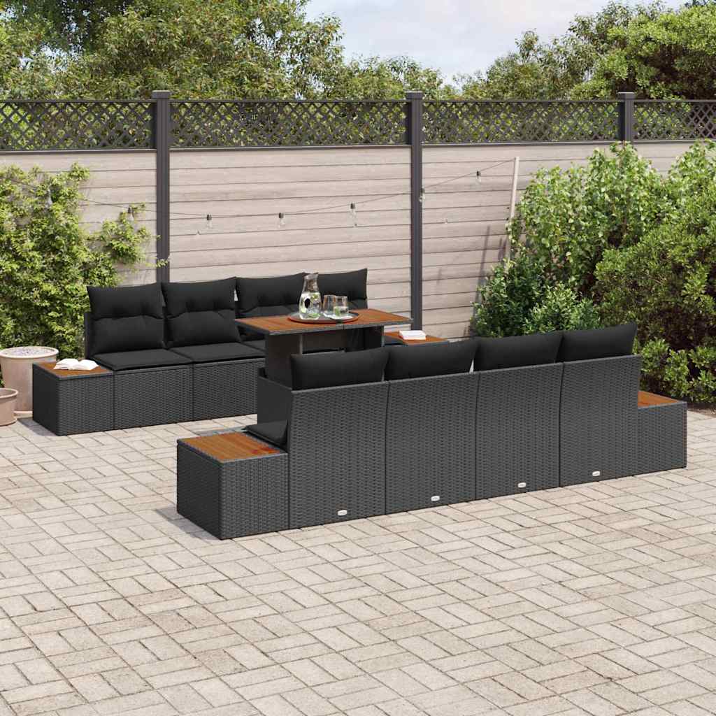 Garden Sofa Set with Storage 9 pcs Black Poly rattan