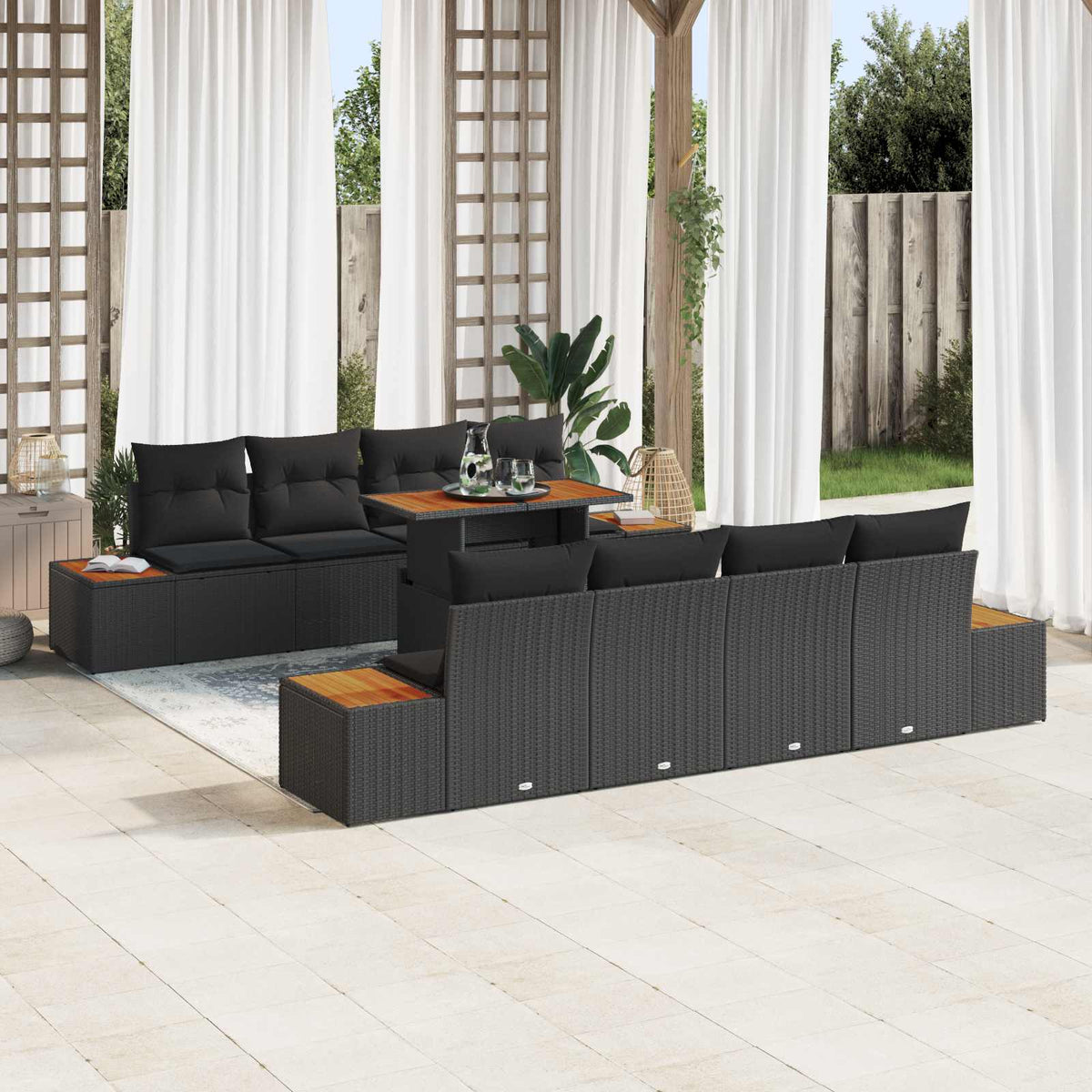 Garden Sofa Set with Storage 9 pcs Black Poly rattan