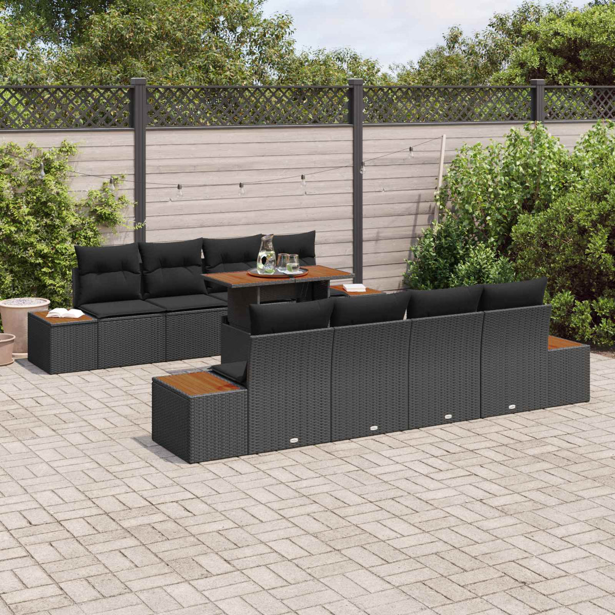 Garden Sofa Set with Storage 9 pcs Black Poly rattan
