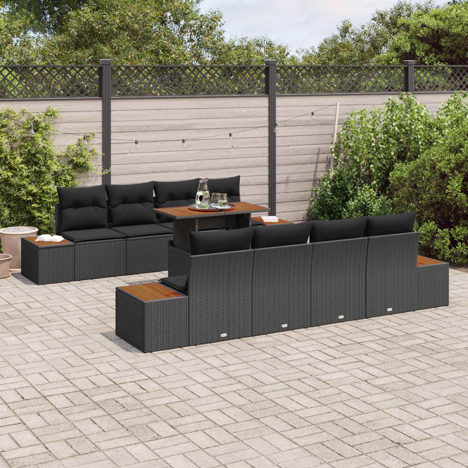 Garden Sofa Set with Storage 9 pcs Black Poly rattan