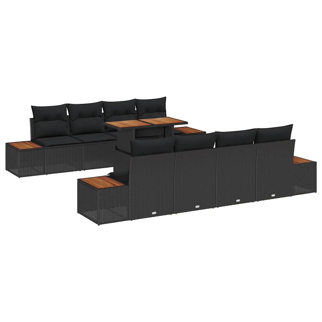 Garden Sofa Set with Storage 9 pcs Black Poly rattan