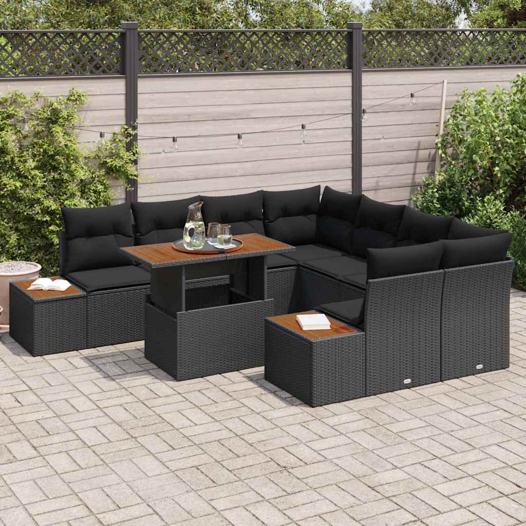 Garden Sofa Set with Storage 9 pcs Black Poly rattan