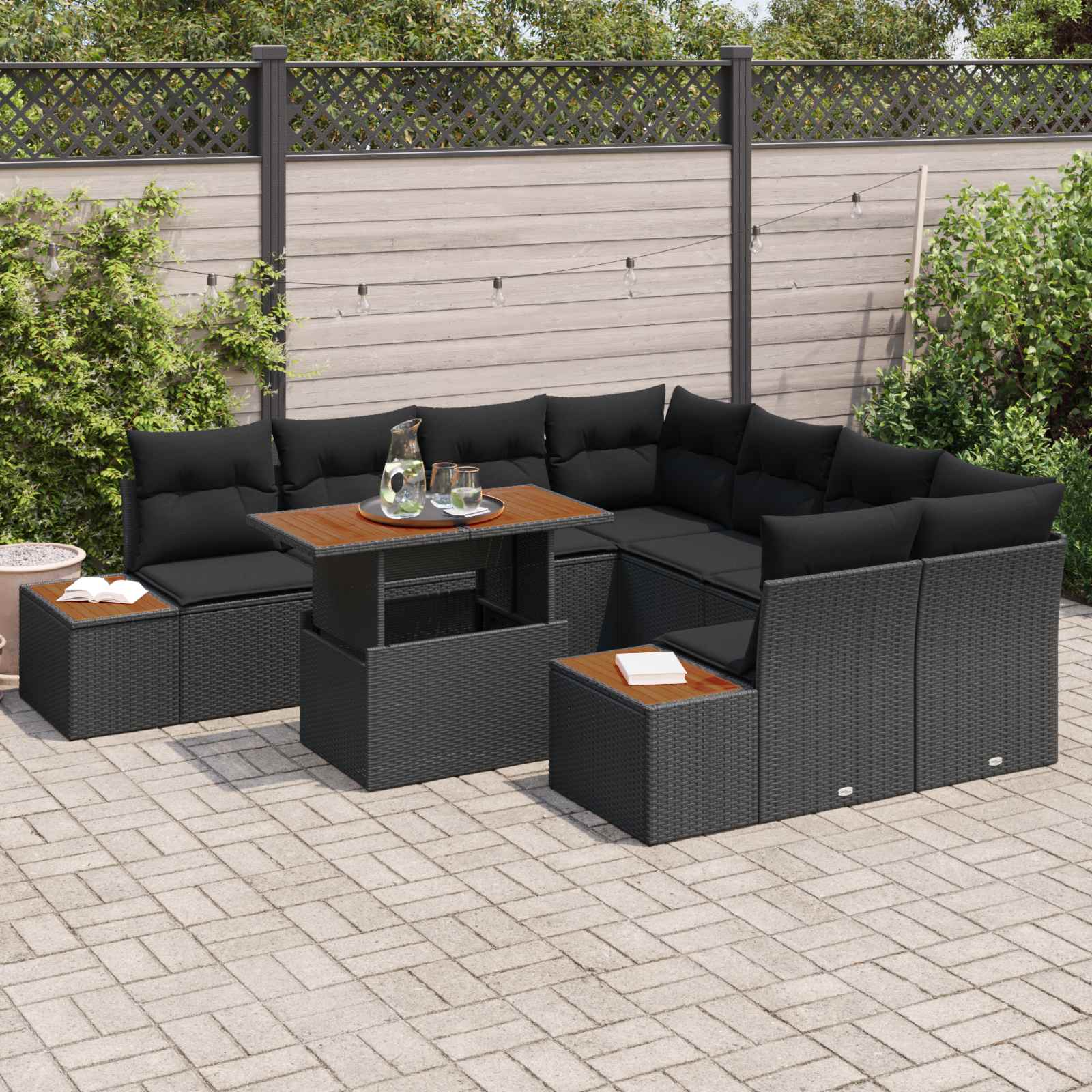 Garden Sofa Set with Storage 9 pcs Black Poly rattan