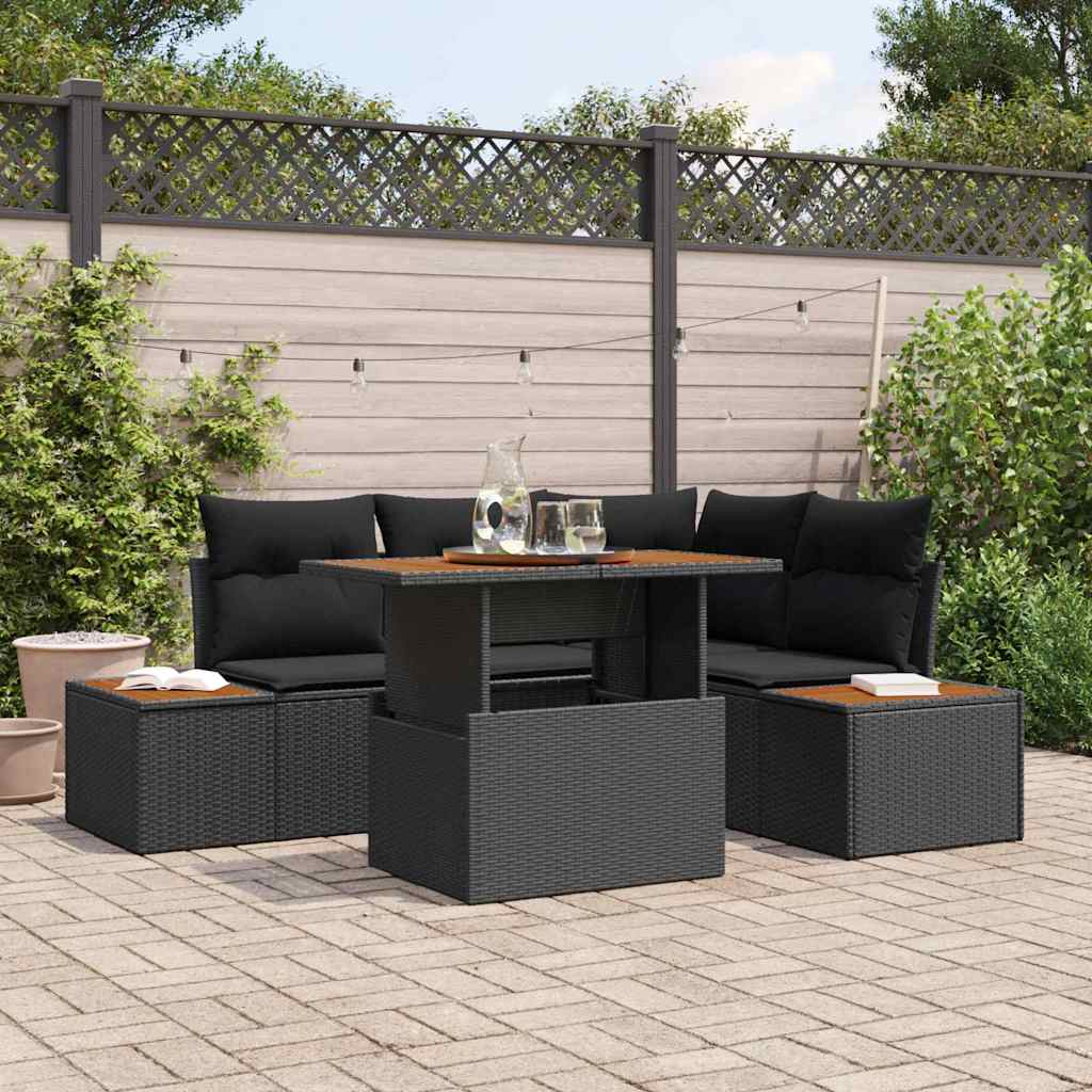 Garden Sofa Set with Storage 5 pcs Black Poly rattan