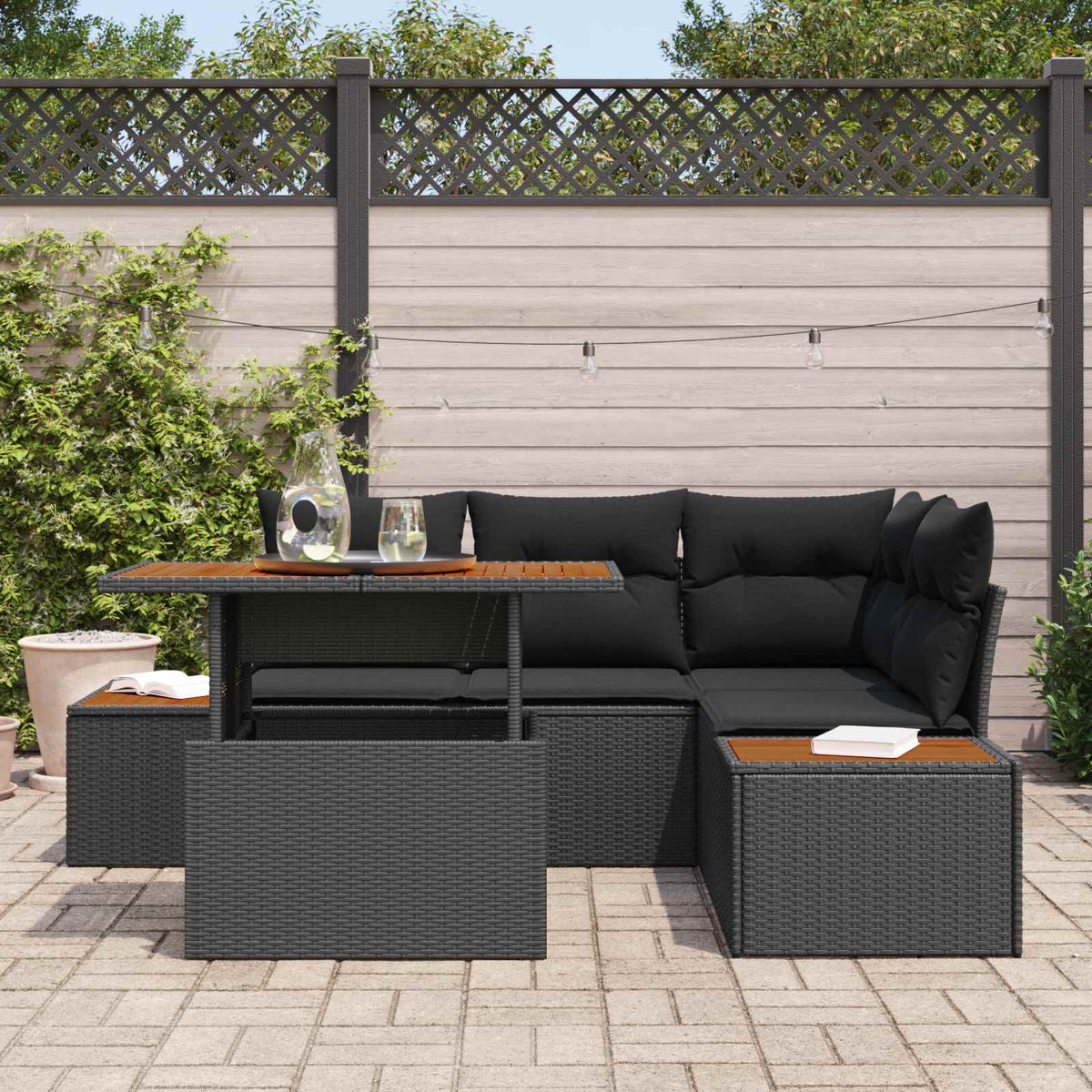 Garden Sofa Set with Storage 5 pcs Black Poly rattan