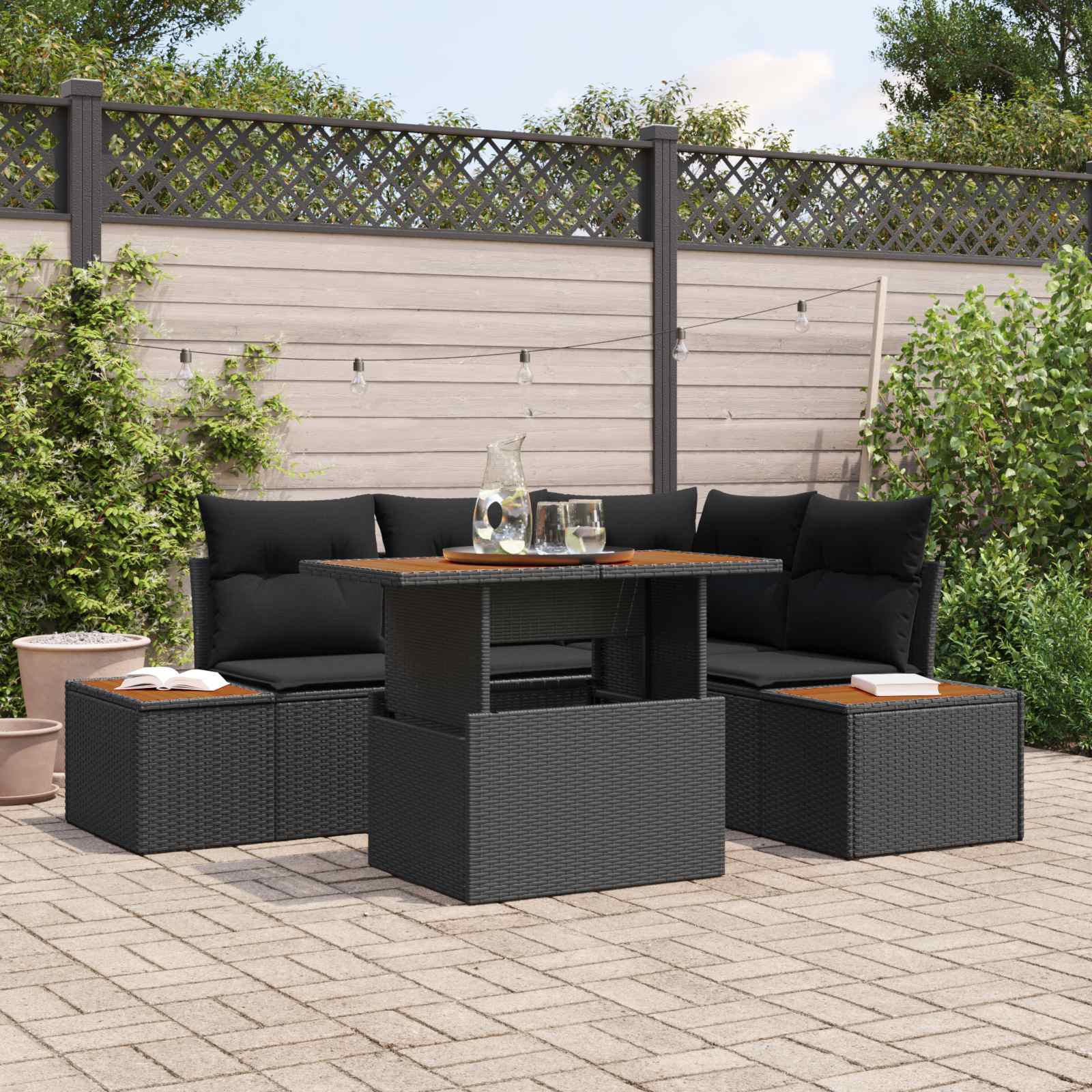 Garden Sofa Set with Storage 5 pcs Black Poly rattan