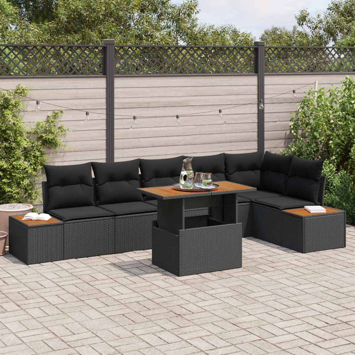 Garden Sofa Set with Storage 7 pcs Black Poly rattan