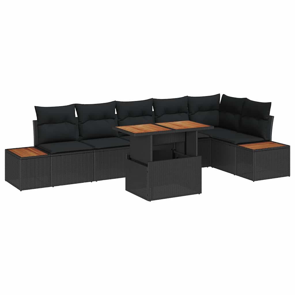 Garden Sofa Set with Storage 7 pcs Black Poly rattan