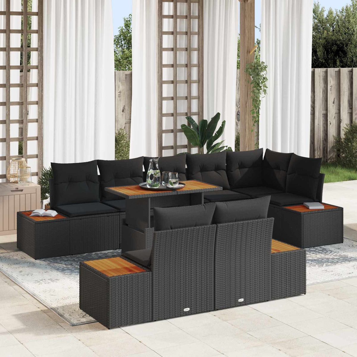 Garden Sofa Set with Storage 9 pcs Black Poly rattan