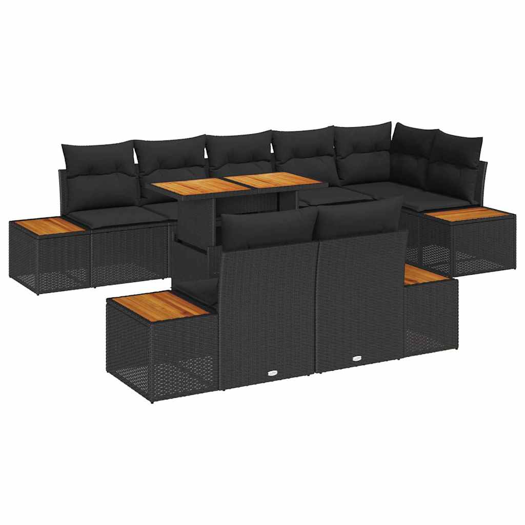 Garden Sofa Set with Storage 9 pcs Black Poly rattan
