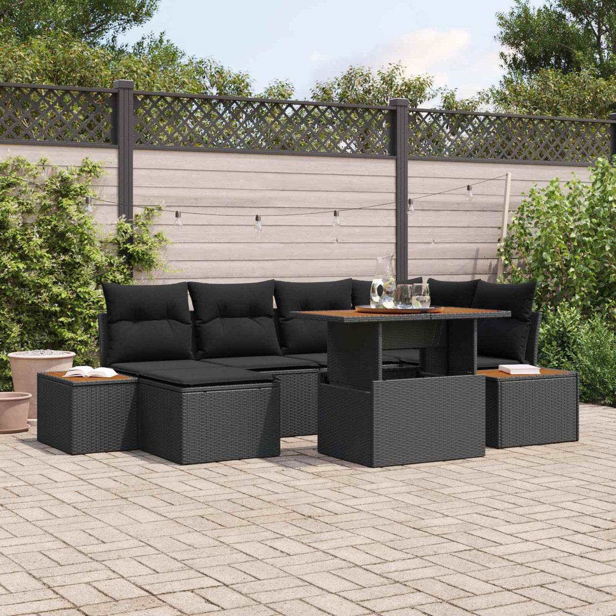Garden Sofa Set with Storage 7 pcs Black Poly rattan