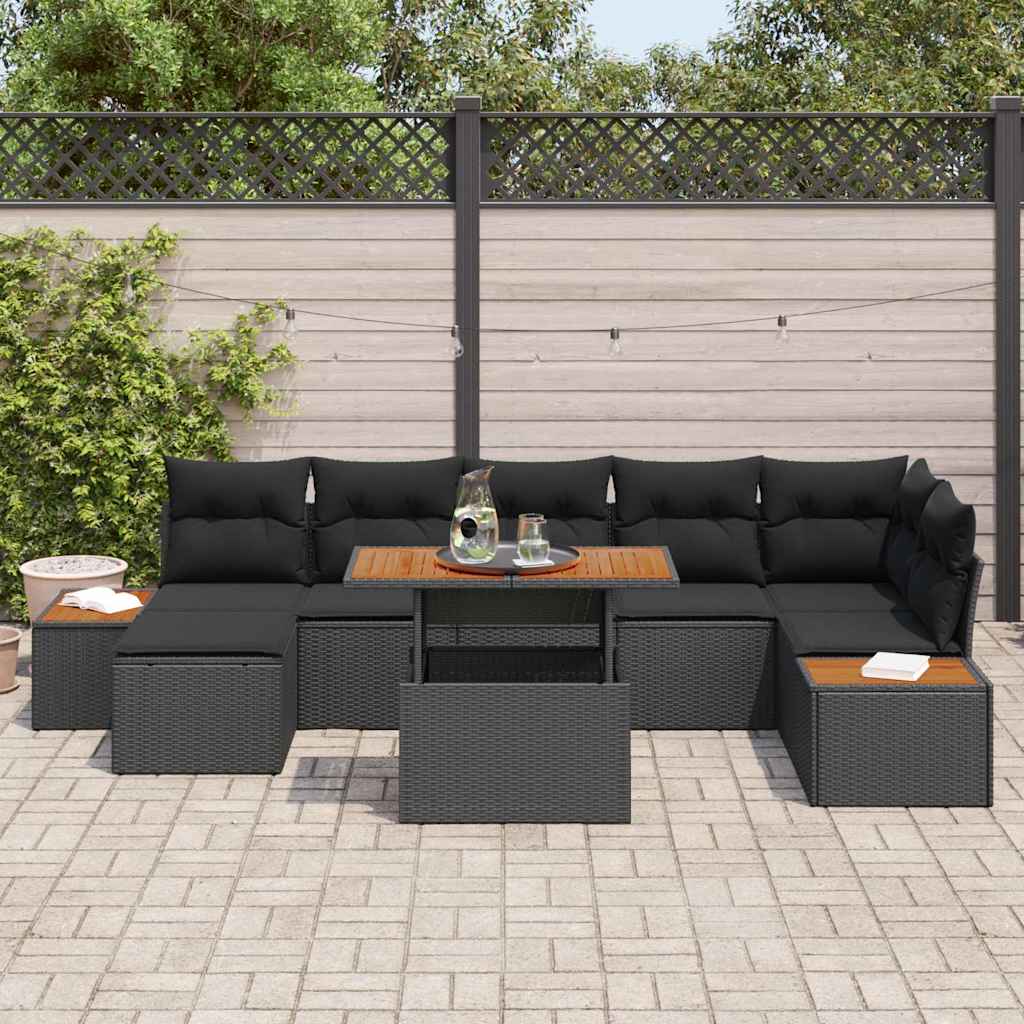 Garden Sofa Set with Storage 8 pcs Black Poly rattan