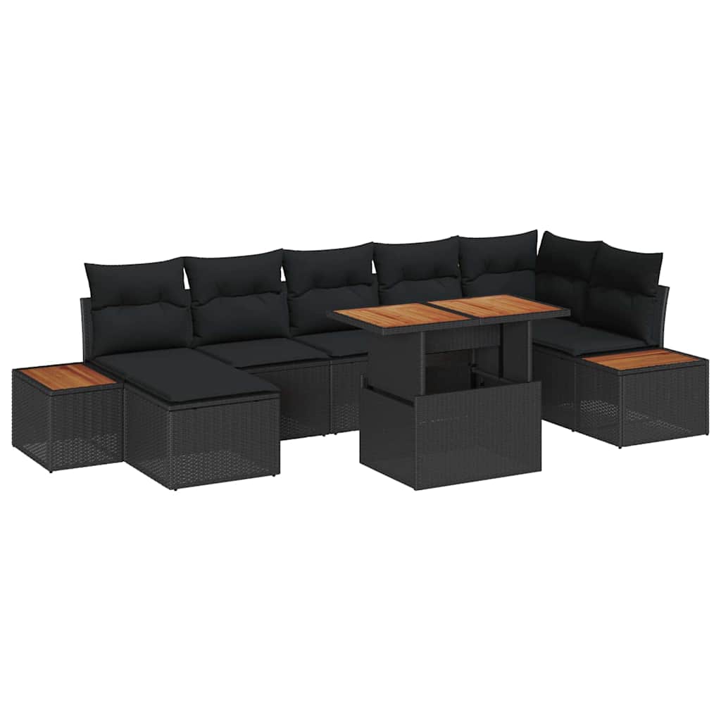 Garden Sofa Set with Storage 8 pcs Black Poly rattan