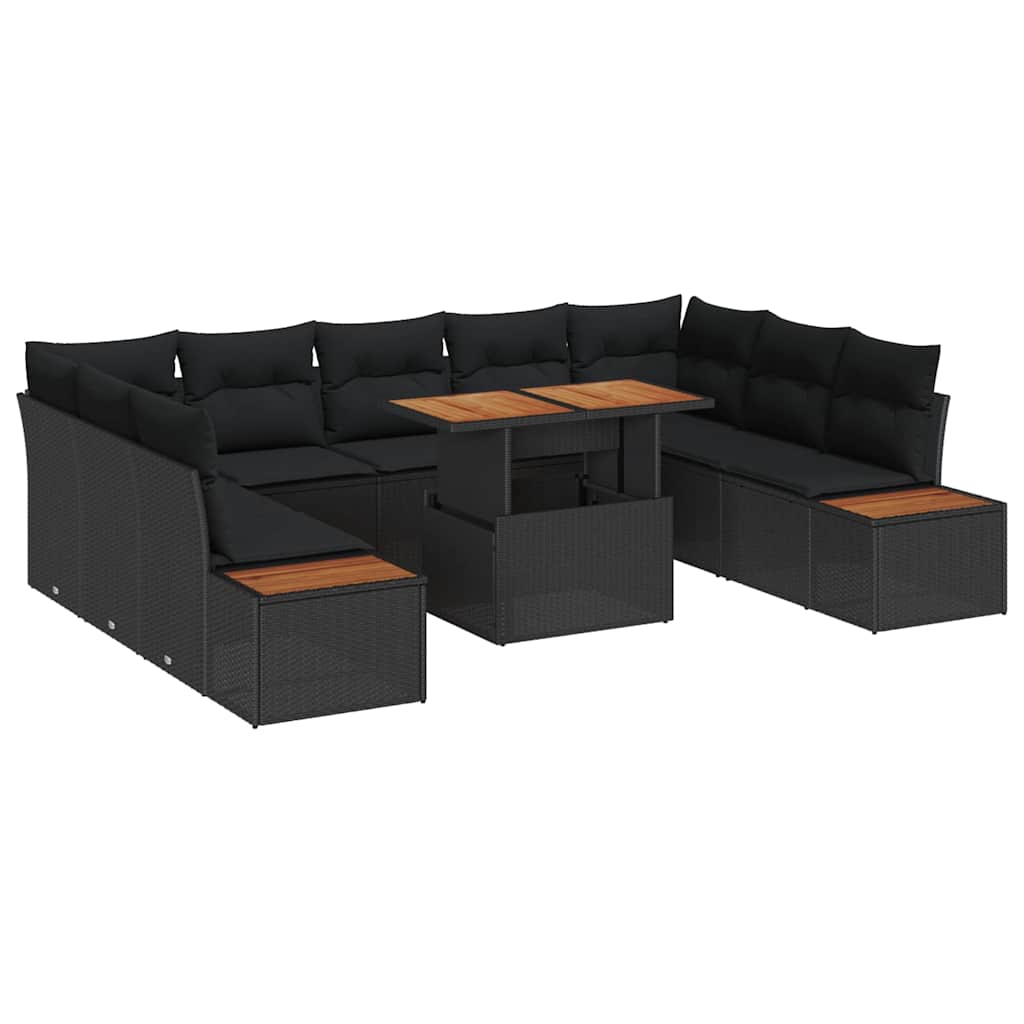 Garden Sofa Set with Storage 10 pcs Black Poly rattan