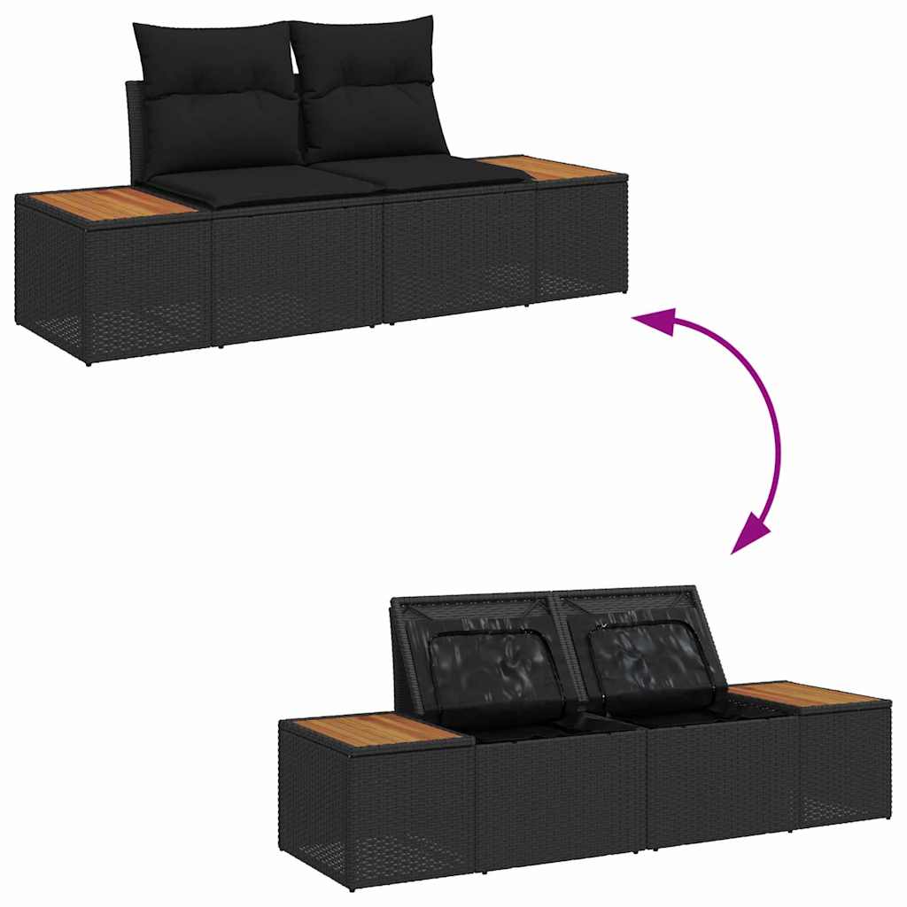 Garden Sofa Set with Storage 10 pcs Black Poly rattan