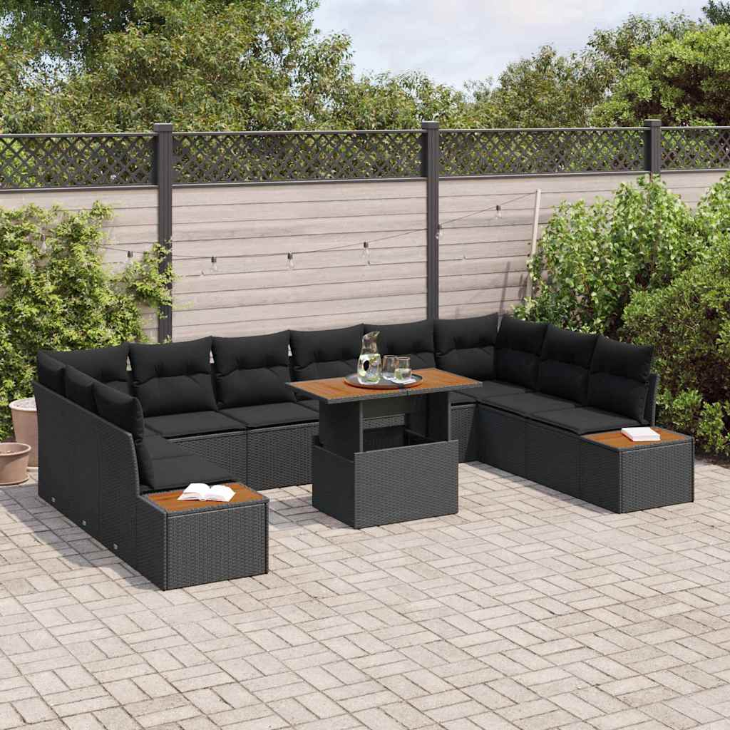 Garden Sofa Set with Storage 11 pcs Black Poly rattan