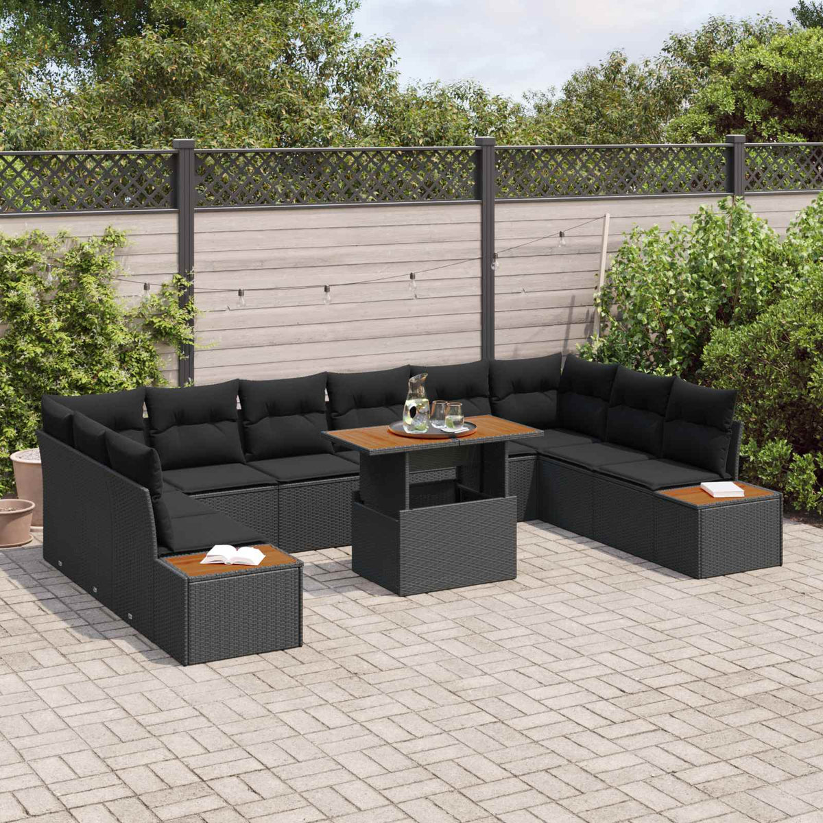 Garden Sofa Set with Storage 11 pcs Black Poly rattan