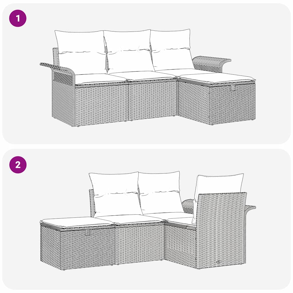 Garden Sofa Set with Cushion 4 pcs Grey Poly Rattan