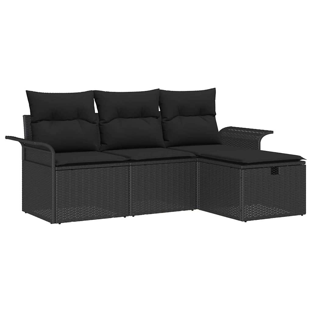 Garden Sofa Set with Cushion 4 pcs Black Poly Rattan