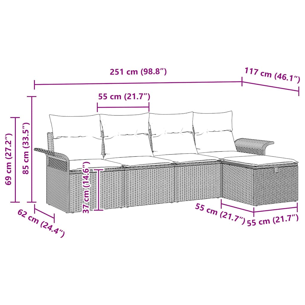 Garden Sofa Set 5 pcs Black 251 x 117 x 85 cm Poly rattan