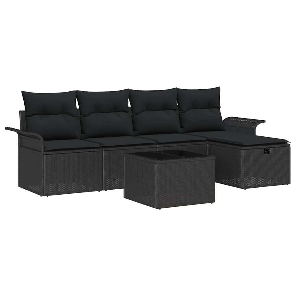 Garden Sofa Set with Cushion Manual 6 pcs Black Poly Rattan